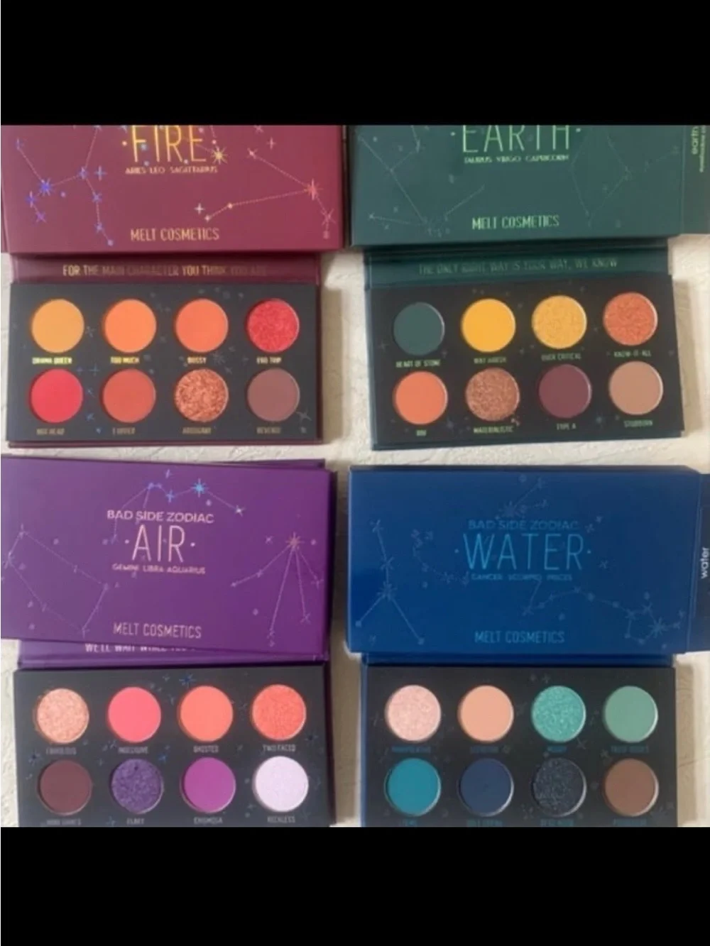 Melt Cosmetics Bad Side Zodiac Eyeshadow Palette Bundle Set Air Fire Water Earth